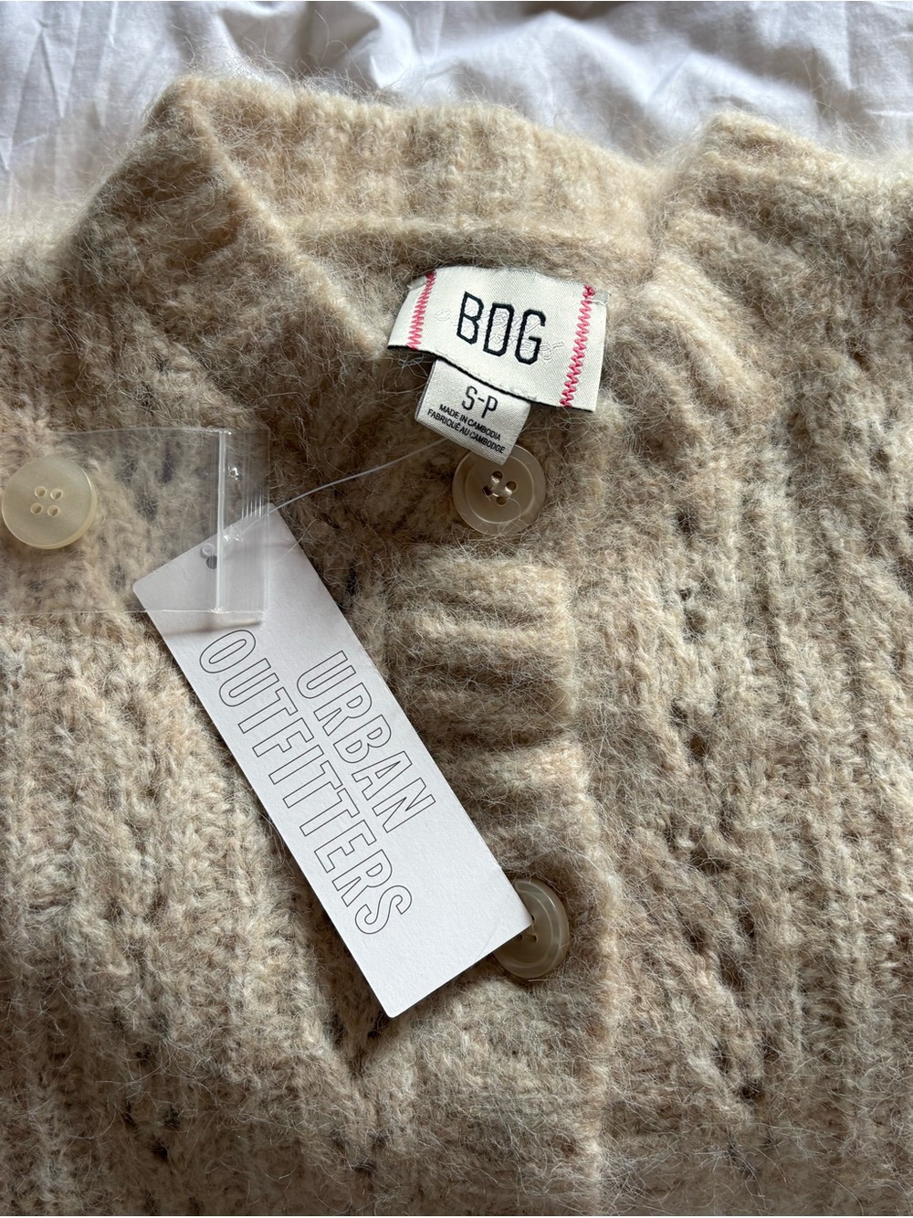 Urban Outfitters BDG Beige Fuzzy Button-Up Cardigan - Picture 3 of 5